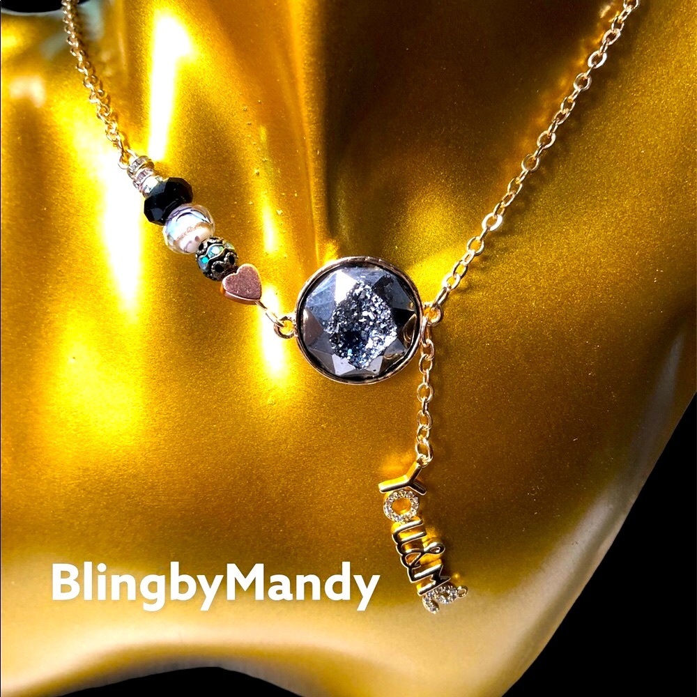🖤Gorgeous iridescent druzy necklace/pendant, yellow gold metal chain, amazing